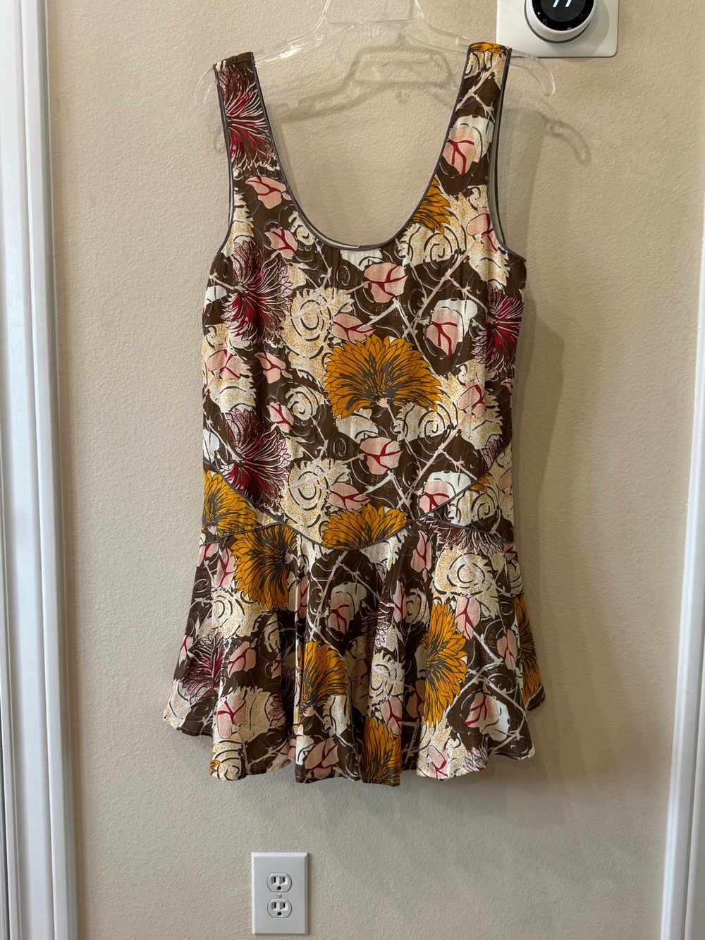 Free People Brown Floral Scoop Neck Sleeveless Strappy Mini Dress Small
